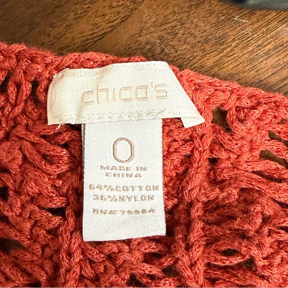 Chicos Rust Crochet Knit Top Size 0 Petite Boho Chic Cotton Blend - Picture 6 of 8